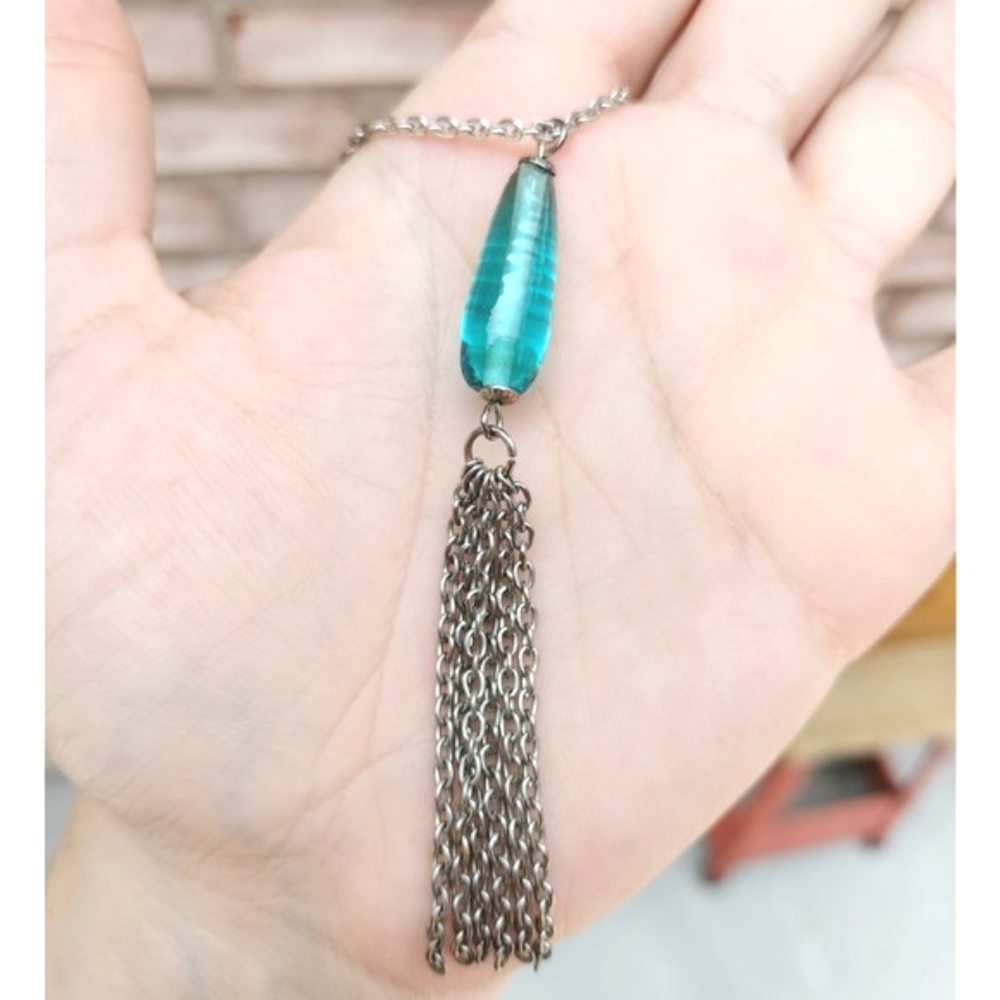 Unique Blue Beaded Chain Silver Necklace